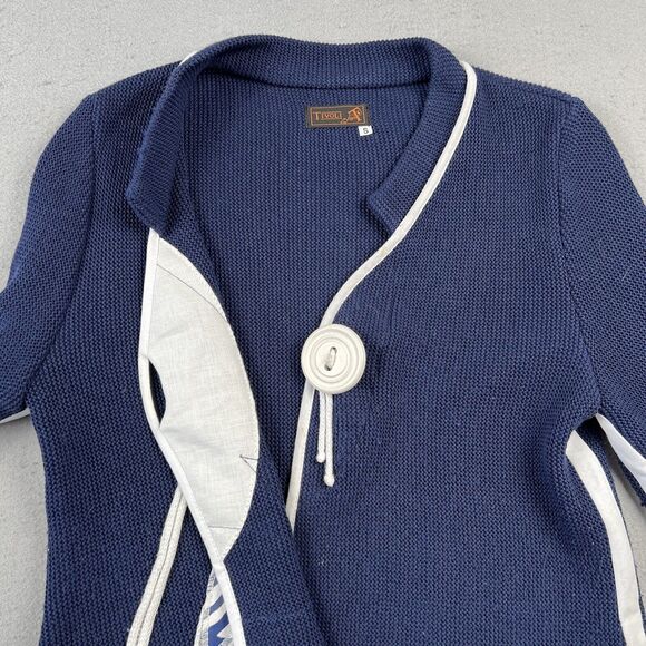 Tivoli Knit Jacket Women’s Small‎ Blue White Asymmetrical Floral Button V Neck - Picture 11 of 16
